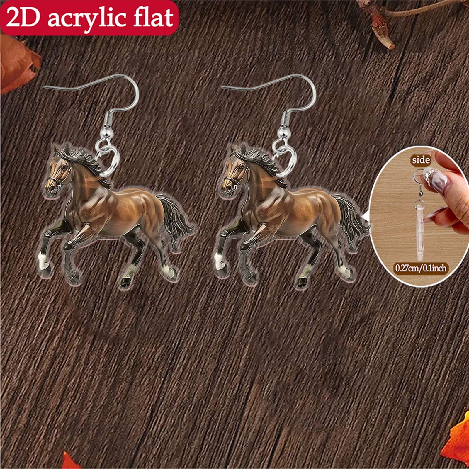 2D Flat Acrylic Horse-Patterned Earrings, Novel Accessory